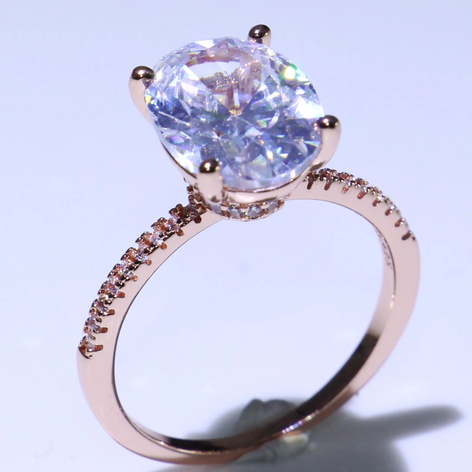 Super Deal Luxury Jewelry 925 Sterling Silver&ampRose Gold Oval Cut White Clear 5A Cubic Zirconia Eternity Women Wedding Band Ring |