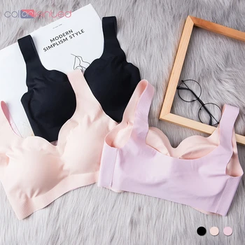 

COLORIENTED Comfortable Sleeping No Trace Pure color Underwear Anti Wrinkle Wire Free Sport Vest Bra Temperament Elegant Bra 130