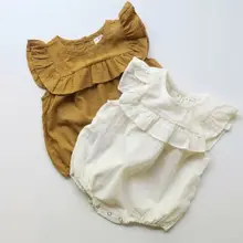 Детская одежда из хлопка и льна для новорожденных от 0 до 18 месяцев одежда без рукавов комбинезоны комбинезон для малышей