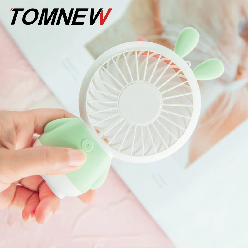 

TOMNEW Mini USB Fan Portable Rechargeable Table Desk Linglong Rabbit Handheld Personal Handy Fan LED Light for Travel with Sling