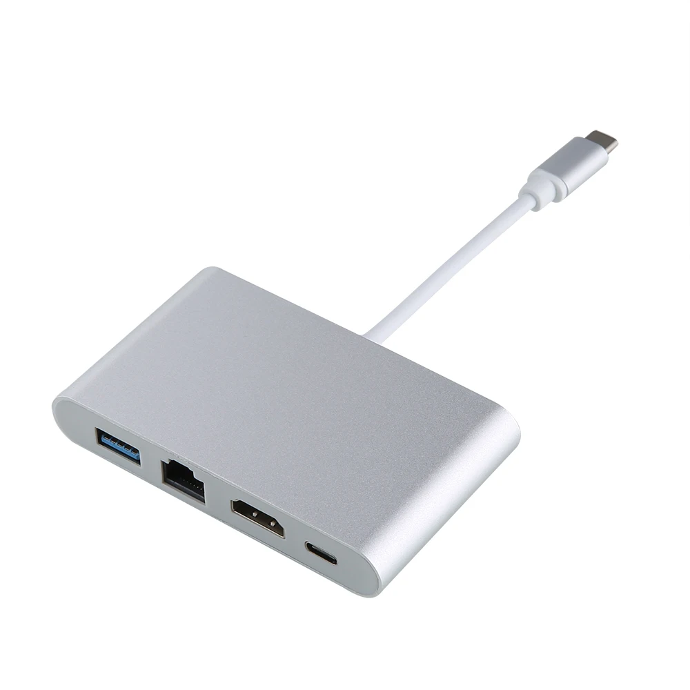 USB-C концентратор адаптер 4 в 1 USB 3,1 type C к HDMI 4K Gigabit Ethernet RJ45 USB 3,0 многопортовый цифровой видео конвертер - Цвет: 4-in-1 Hub