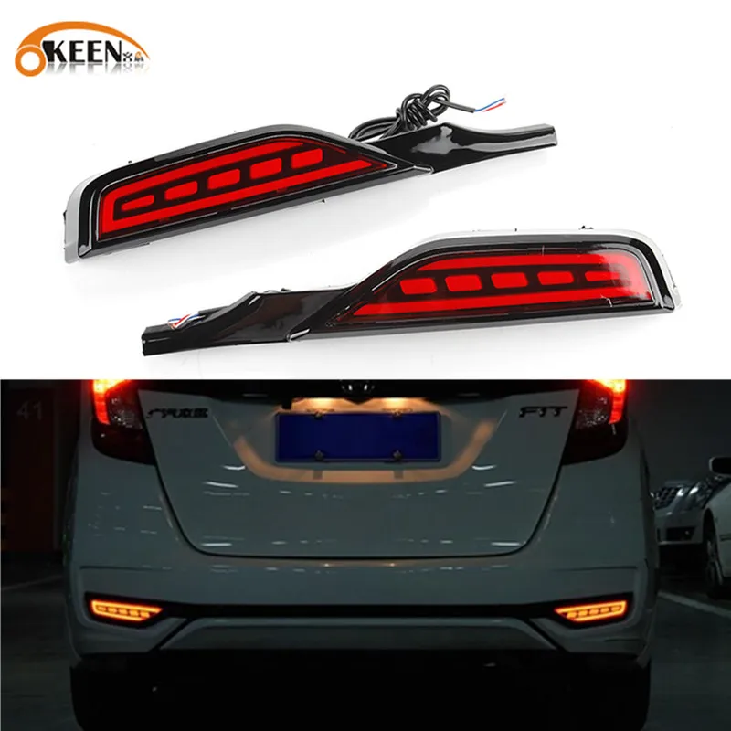 

OKEEN 2pcs Tail Light For Honda Fit Jazz 2018 2019 LED Rear Bumper Reflector Light With Driving Braking Flowing Turn Signal Lamp