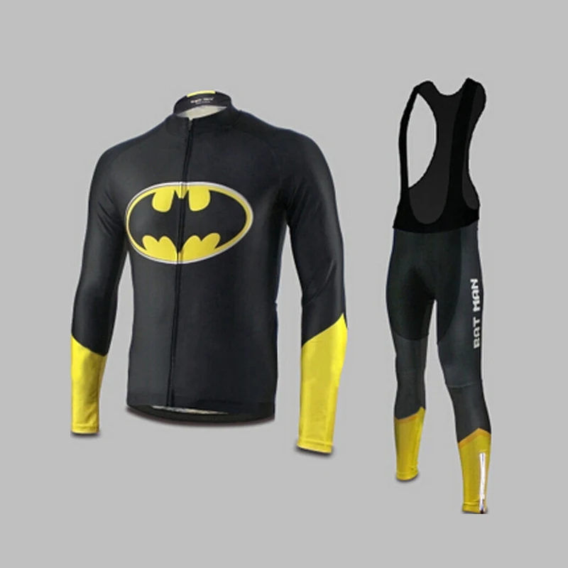 

Men's Pro Team Cycling Jersey Long Sleeve Mountain Bike Road Bicycle Shirt Tights Padded Biking Jakcet Outfit BATMAN Black