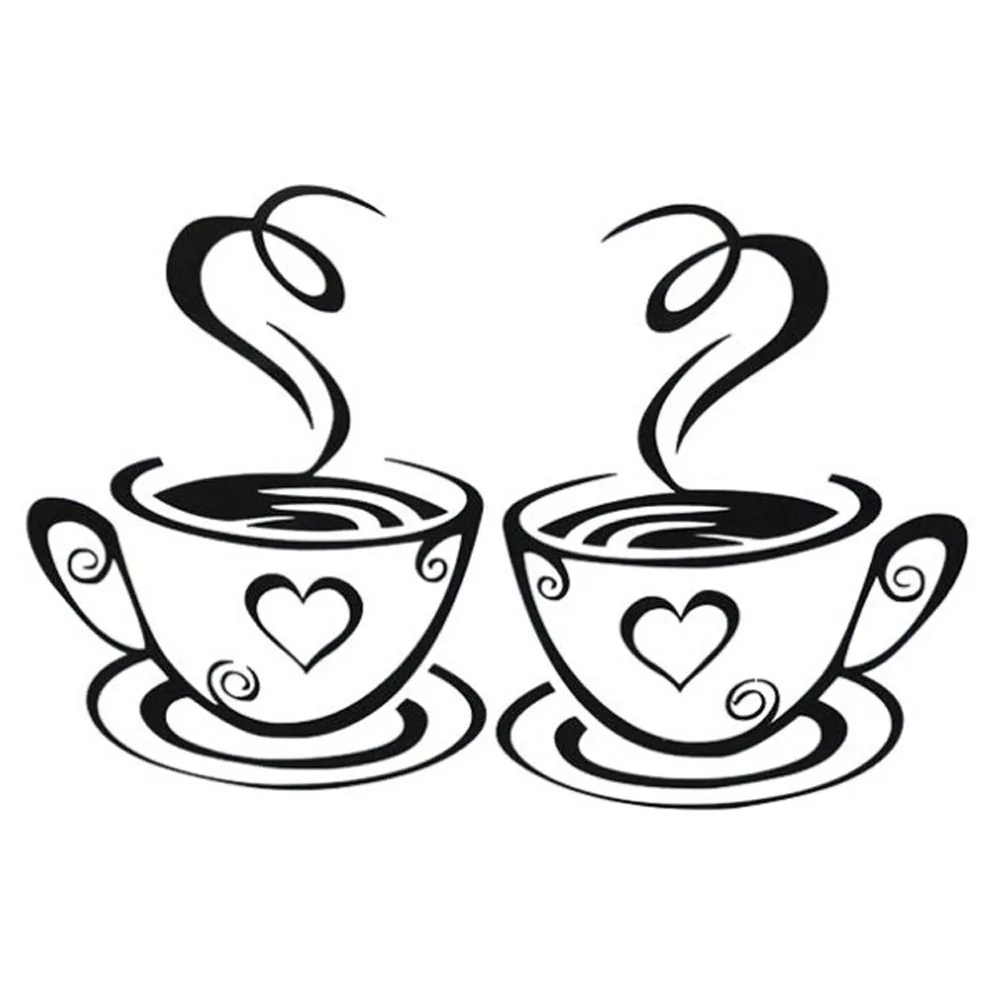 2 tazas de pared de arte de la cocina pegatinas de vinilo adhesivo de frases de amor etiqueta de pub decoraci/ón de caf/é t/é decoraci/ón mural extra/íble paredes calcoman/ías taza negro decoraci/ón
