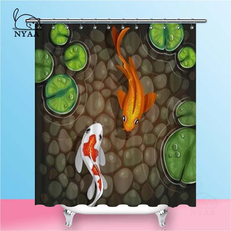 

Nyaa Carps Koi Fish Shower Curtains Pond Waterproof Polyester Fabric Bathroom Curtains For Home Decor
