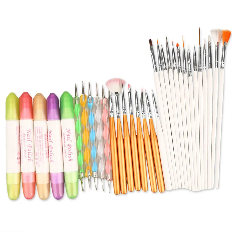 32pcs Nail Art Design Tool Set Dotting Tools Painting Brushes Nail Polish Removal Pen Nail Art