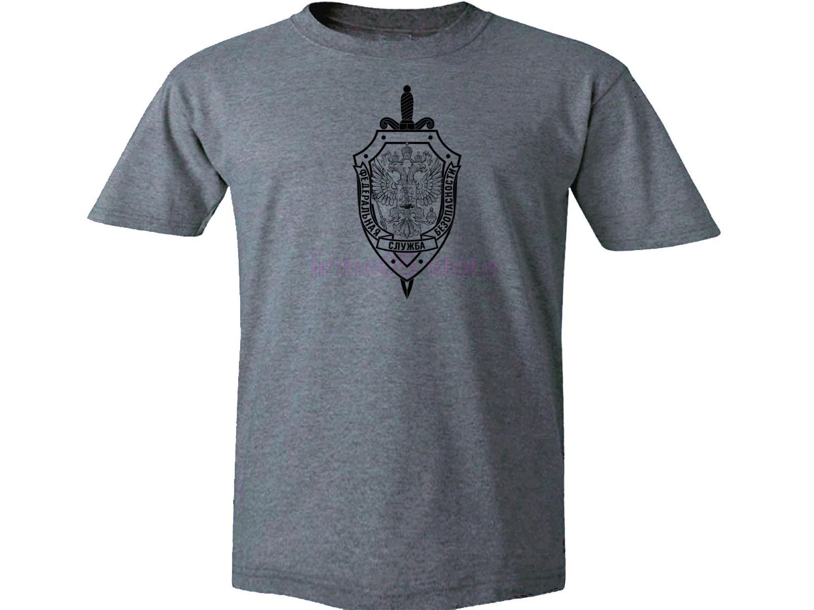 

Russian Federation FSB emblem FBI CIA gray 100% cotton graphic top new t shirt