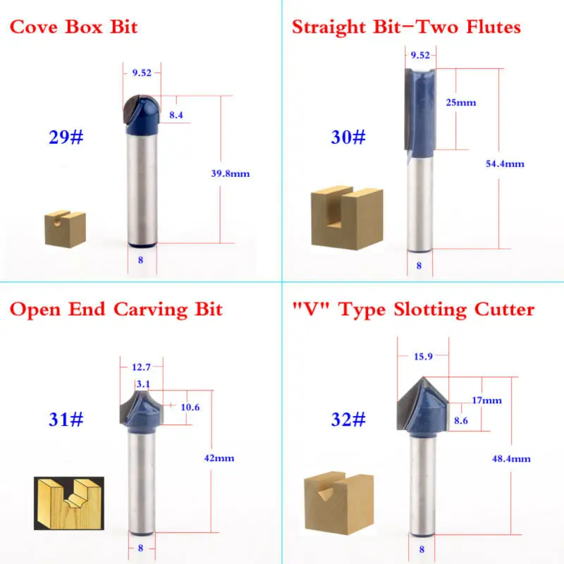 1 шт. 8 мм хвостовик древесины маршрутизатор бит прямой Концевая фреза триммер очистка заподлицо отделка угловая круглая бухта коробка биты инструменты фреза