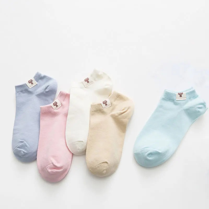 Женские носки, белые, розовые, синие, низкие, однотонные, милые, хлопковые, женские носки для девочек, невидимые короткие носки, забавные носки с котом