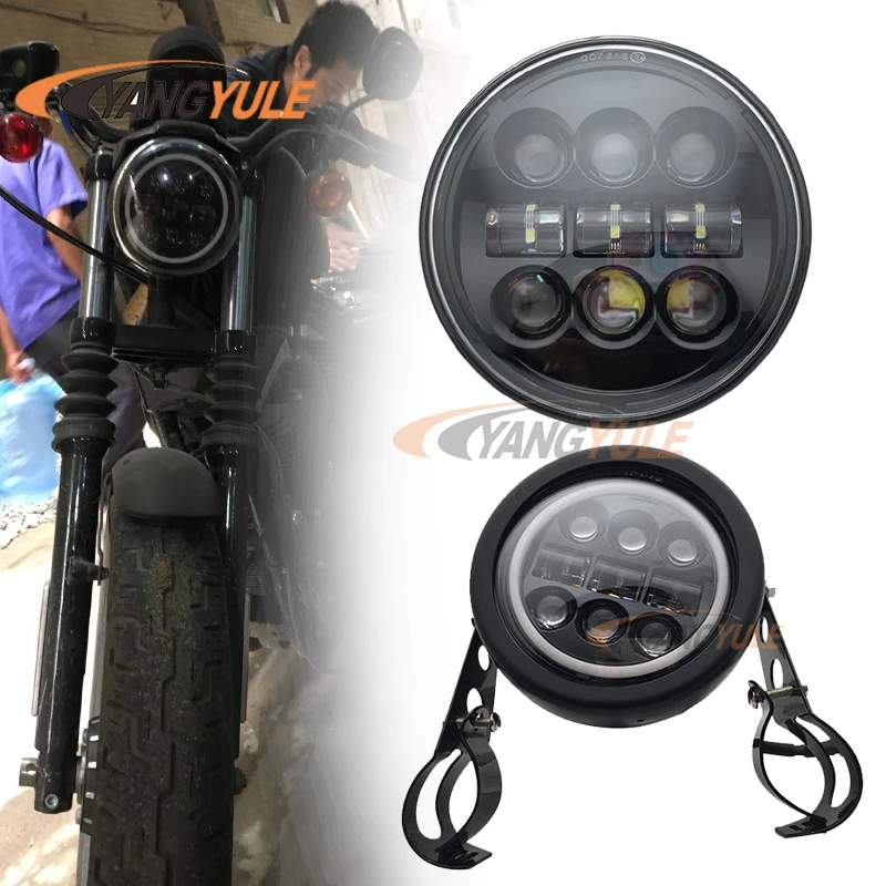 

5-3/4"Inch LED Light Bulbs H/L Projection Headlight With 5.75 Inch Headlight Bucket shell For motorcycle Sportster XL 883