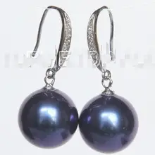 Серьга ручной работы Милая бусина пара AAA 14 ММ tahitian павлин черные серьги с жемчугом из раковин