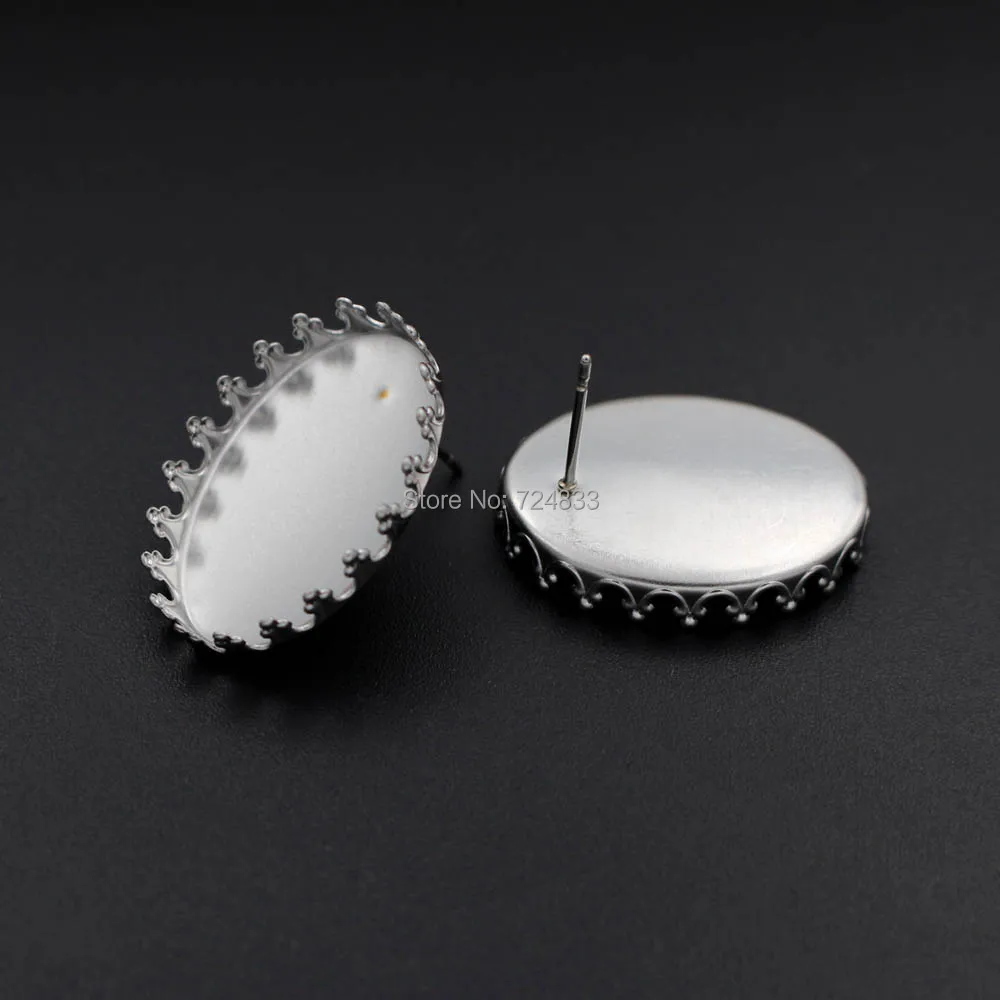 Glass Cabochons Earrings Post Stainless Steel Findings 13x18mm 18x25mm