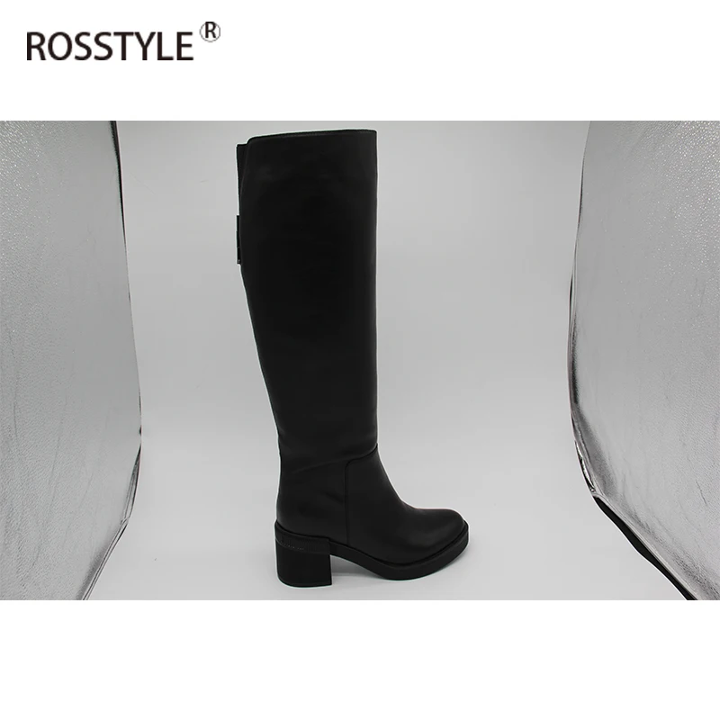 

ROSSTYLE 7cm Thick High Heels Women Boots Round Toe Zipper Knee-High Boots Sexy Hoof Heels Casual Boots The Largest Size 41 H8