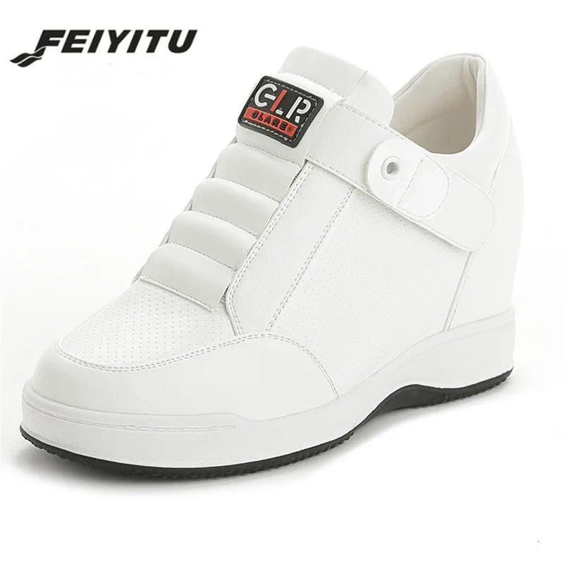 

FeiYiTu Women Shoes Platform Hidden Heels Wedge Chaussure Femme 7cm Elevator Shoes Comfort Casual Sneakers Black White Eu 34-40