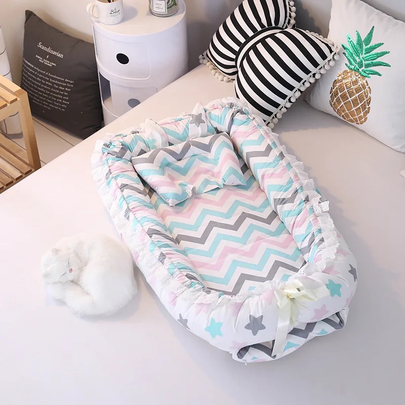 90 см * 55 см * 15 см детская кровать Мягкий хлопок Материал Детские Гнездо Колыбель для новорожденных с Подушка для отдыха на открытом воздухе