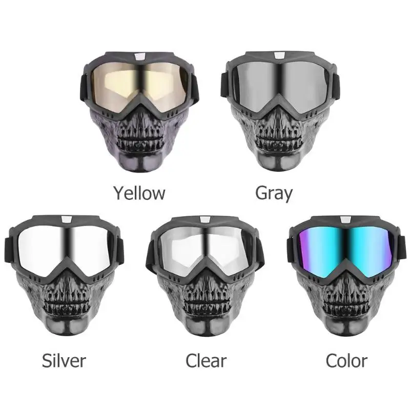 

VODOOL Motorcyle Skull Modular Mask Detachable Goggles Motorcoss Glasses for Open Face Motorcycle Half Helmet Accessories