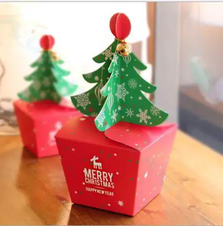 Рождественская елка Дизайн cookie Шоколадные конфеты печенье бумага вечерние партия пользу украшения подарок Рождественская коробка для яблок с колокольчиком веревка