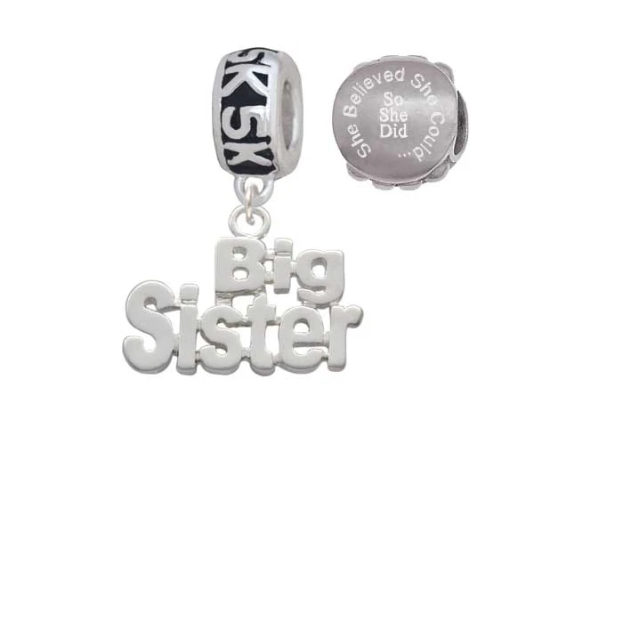 Silvertone Big Sister 5K Run She Believed She Could Charm Beads (Set of 2)