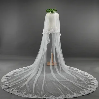 

Real Photo Lace Edge 3 Meters Long Wedding Veil with Comb vestido de noiva Luxury Cathedral Length White Bridal Veils Wedding