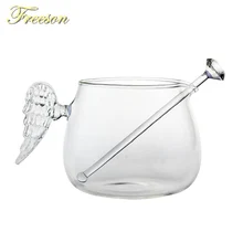 Креативная стеклянная чашка с крыльями ангела 430 мл, стеклянные сливки, стаканы для сока, чайная кружка, кофейная чашка, прозрачная стеклянная кружка для молока, чашка для мороженого, посуда для напитков