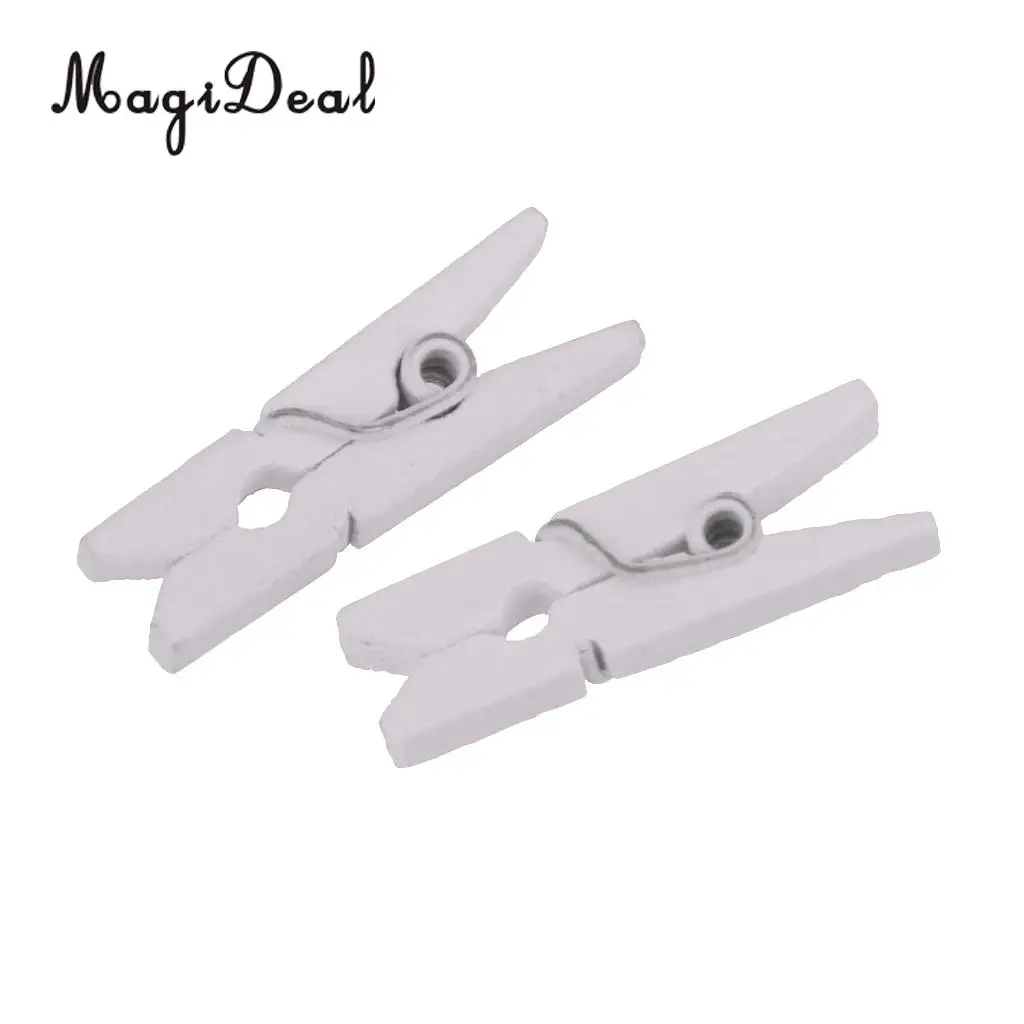MagiDeal 50pcs Mini Wooden Clothes Photo Paper Peg Clothespin Craft Clips White Clips Laundry AccessoriesPin Photo Clothespin 