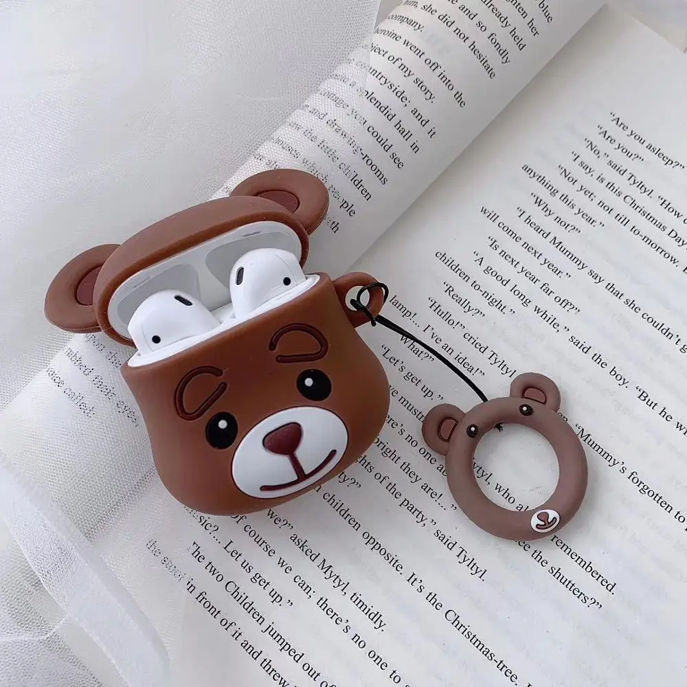 Cute Bear Silicone Earphone Cases For Apple AirPods Case Cartoon For Airpods 1 2 Accessories Protective Cover Key Ring