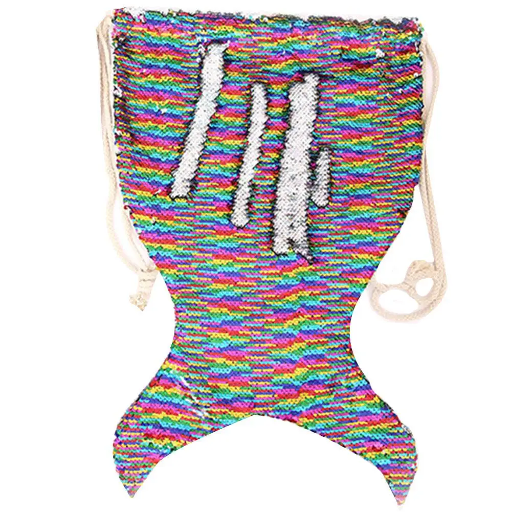 

Women Girl Bling Reversible Sequin Mermaid Tail Drawstring Backpack Shoulder Bag