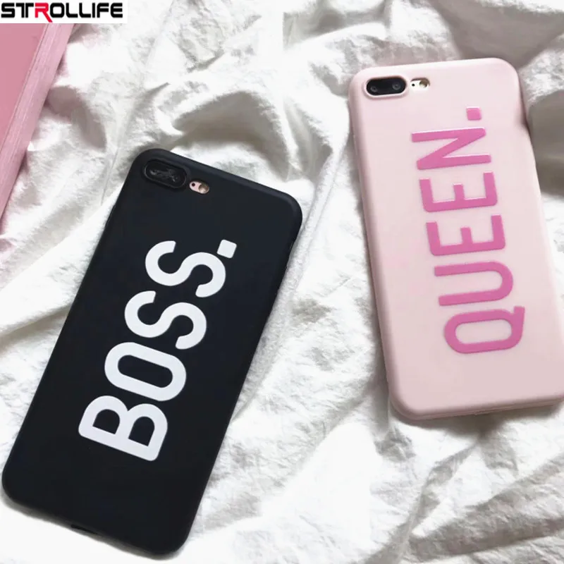 

STROLLIFE Letters Queen & Boss Couples Phone Cases For iPhone 7 Case Ultra Slim Soft Silicon Cover For iPhone X 6S 7 8Plus Coque