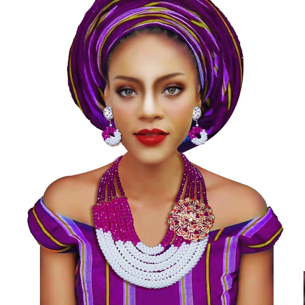 

5 Rows Fashion Purple Crystal African Women Jewelry Set Nigerian Wedding Beads Bridal Costume Necklace Set