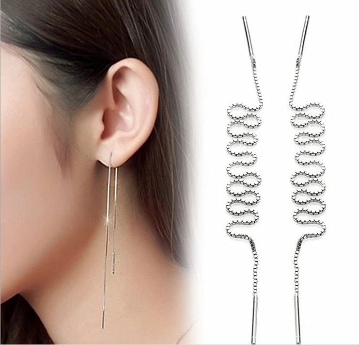 AOMU 1 Pair Women Silver Plated Super Long Chain Drop Earrings Cocktail Linear Dangle Tassel Earrings For Party Jewelry 9-18 cm