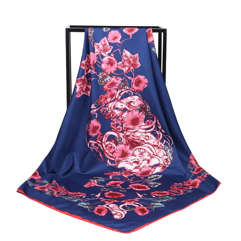 

New Arrival Fashion Women soft satin brand scarf / flower Morning glory leaf Printed quare silk scarves 100cm / Gifts Wholesale