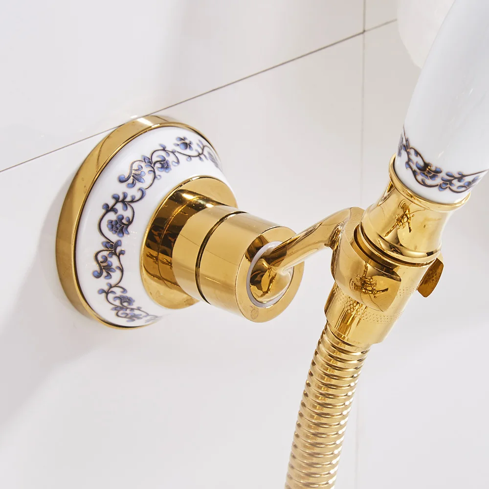 Shower Mounting Brackets Gold Brass Swivel Handheld Shower Holder Shower Head Seat Rack Bathroom Parts Bath Accessories (1)