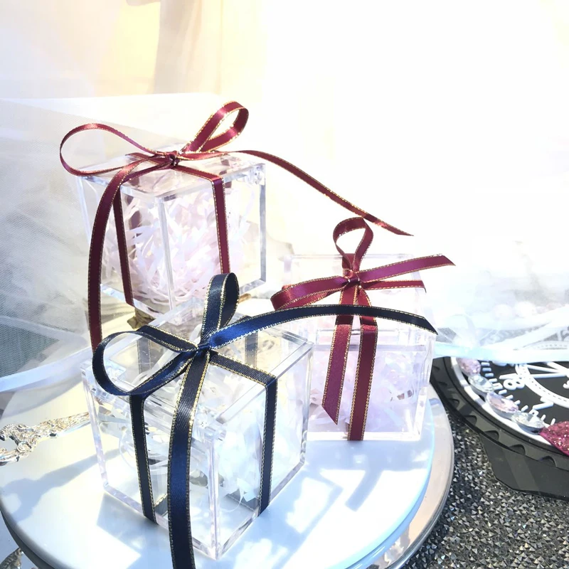 

100pcs lot Custom name Square Anniversary Birthday party favor holder wedding clear chocolate boxes transparent candy box