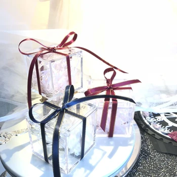 

100pcs lot Custom name Square Anniversary Birthday party favor holder wedding clear chocolate boxes transparent candy box