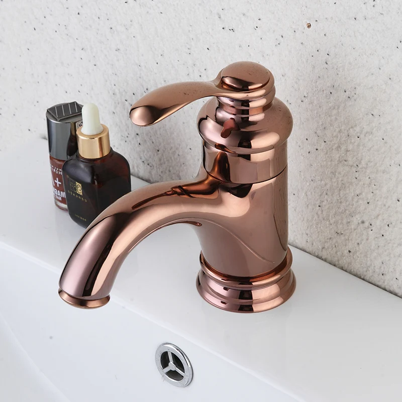 Basin Faucets Luxury Rose Gold Bathroom Faucet Single handle Basin Mixer Tap Deck Mounted Brass Lavatory sink Mixer Basin Tap