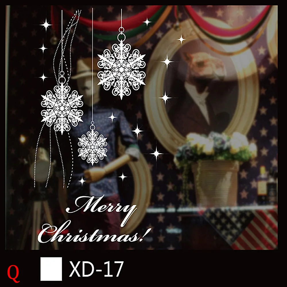 Рождественский снеговик съемный дом виниловые окна наклейки на стену Наклейка Декор Горячая распродажа Рождество прозрачное окно обои магазин - Цвет: Q