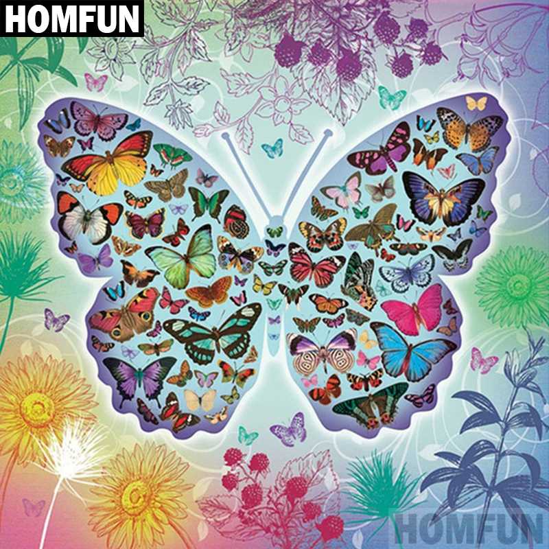 Алмазная живопись HOMFUN A02562 полноразмерная/круглая вышивка Бабочка цветок для