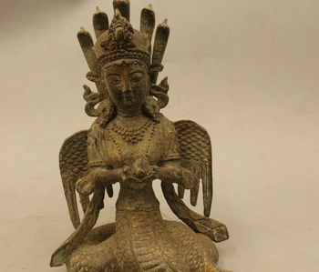 

11" Tibet Tibetan Bronze Naga Kanya Buddha 5 Snake Head Kwan-yin Buddha Statue