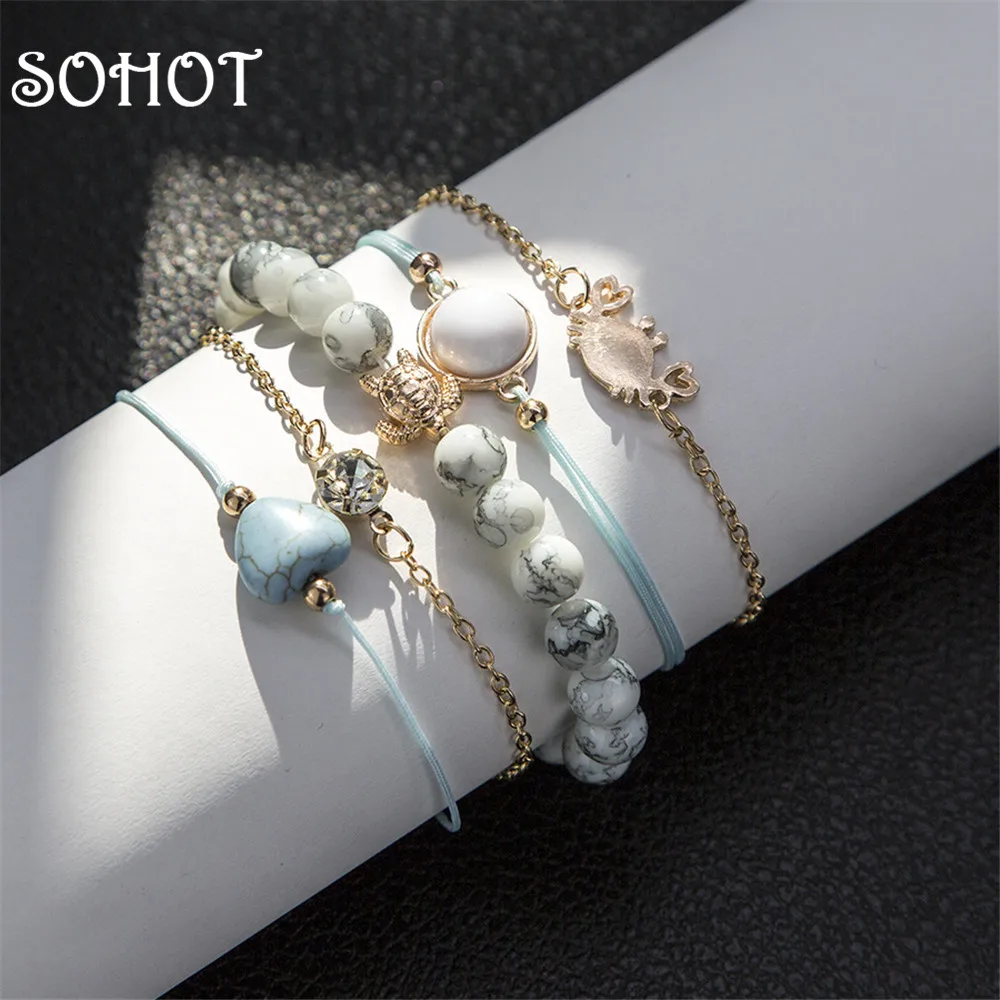 

SOHOT European Brand Unisex Charm Bracelets Handmade Rope Cute Alloy Crab White Turkish Stone High Qualitity Crystal Jewelry