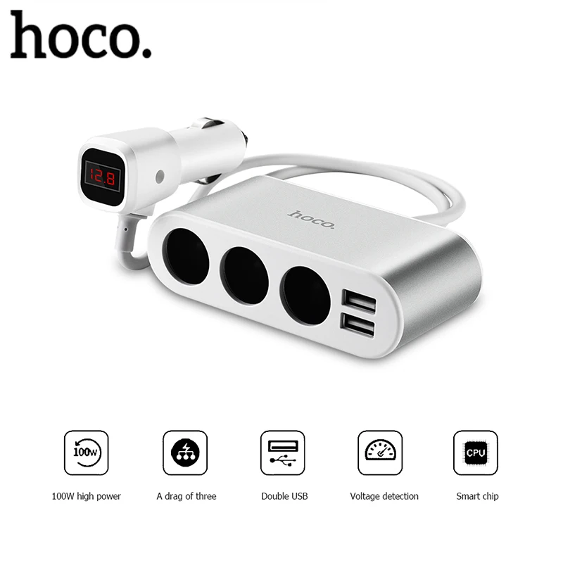 Автомобильное зарядное устройство HOCO Z13 с двумя USB портами 2 1 А 3 розетки