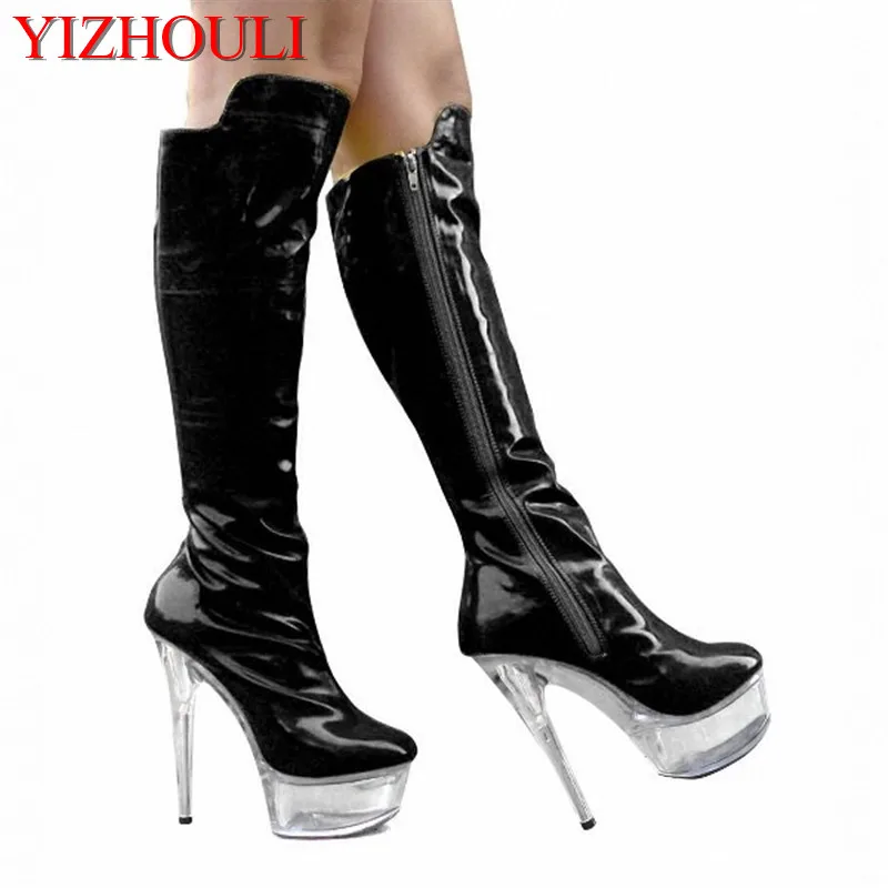 

Sexy knee boots for women 6 inches 15 cm with high fashion spring and autumn, crystal platform, sexy dance boots