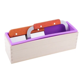 

3pcs/set Rectangle Cavity Silicone Soap Mold Loaf Mould with Wooden Box + Soap Cake Cutter for Soap Making