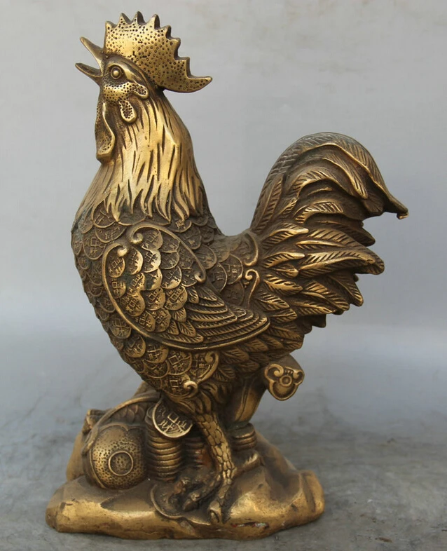 

Collectible bronze S2097 12" Chinese Brass animal Ru Yi Wealth Zodiac Year Rooster Cock sculpture Statue B0403