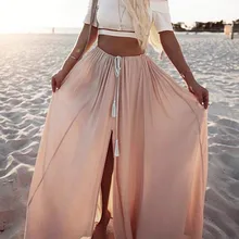 Женская летняя повседневная сексуальная элегантная шифоновая Бохо Женская однотонная Цыганская пляжный Длинный Макси полная юбка Falda Larga 50