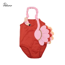 Toddler Kids Baby Girls Swimsuit 3D Flamingo Bikinis Swimwear Swimming Ruffle Halter Bathing Suit One Piece