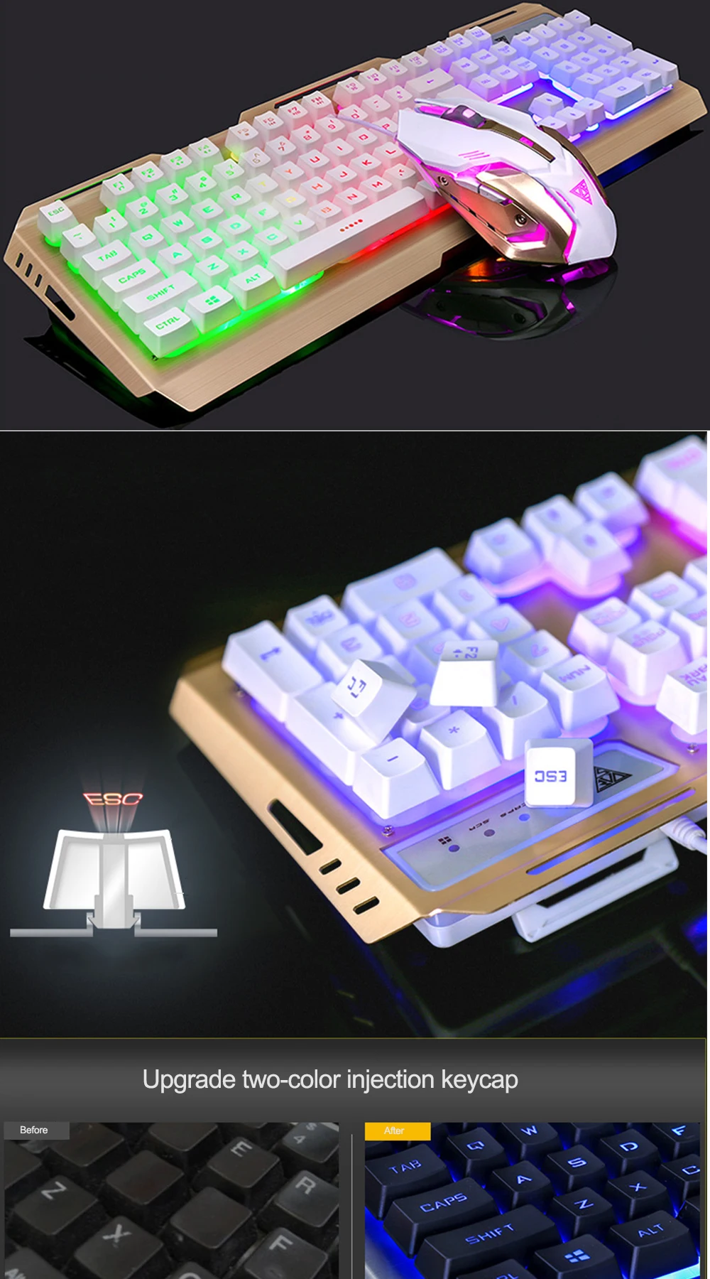 Клавиатура и мышь английская RGB светодиодная подсветка с подсветкой Игровая клавиатура Механическая аналогичная эргономичная для PC Gamer