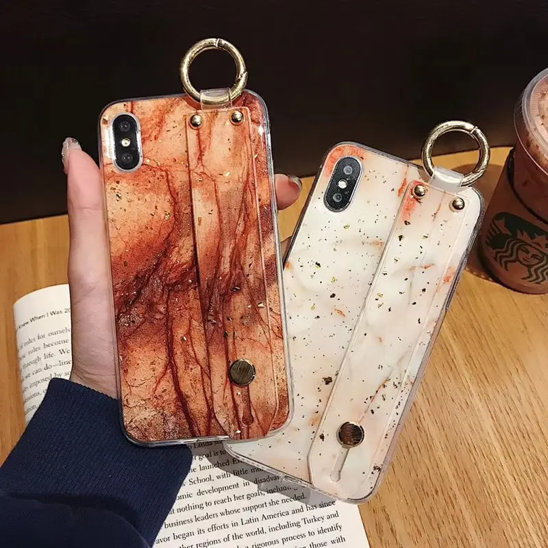 

Epoxy marble gold foil soft Tpu phone case For iphone Xs Max XR X Bracket wrist function shell For iphone 6 S Plus 7 8 Plus Case