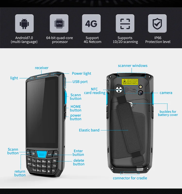 OEM промышленный беспроводной android 1d 2d сканер штрих-кодов КПК 4G ручной сканер штрихкода терминал wifi gps одежда/склад