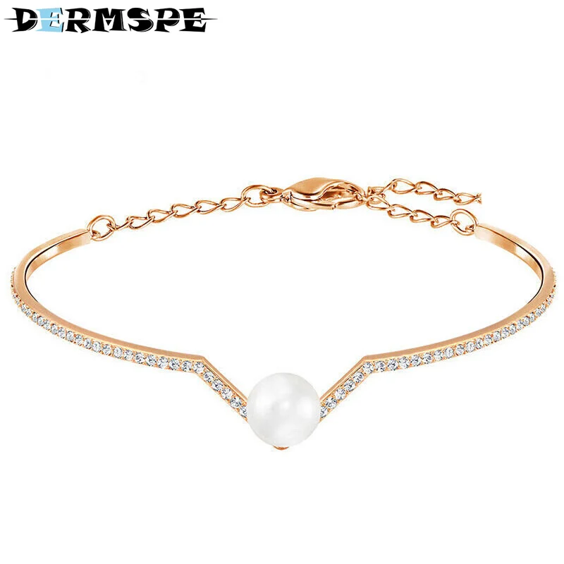 

DERMSPE 2018 New Edify Bangle V-Bangle Bracelet Crystal Pearl Elegant Bracelet Girlfriend Gift 5193123