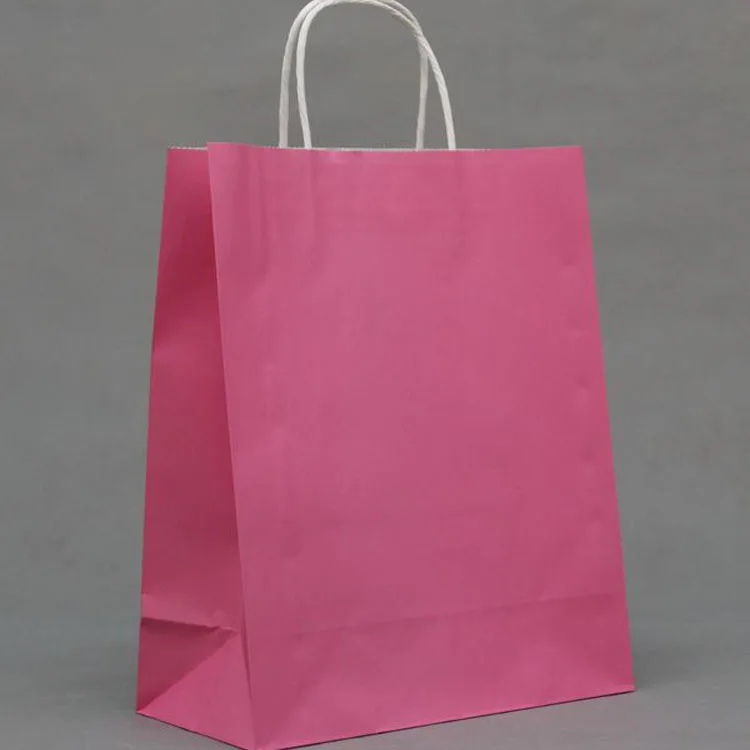 100 шт/лот) подарочных крафт-бумажных мешков с ручками - Цвет: rose pink